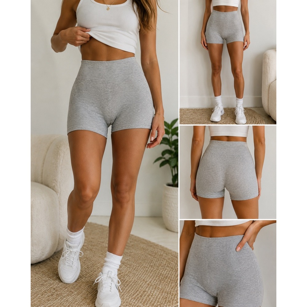 Forever 21 Ribbed Knit Shorts Womens Small Gray High Waisted Athletic Lounge Y2K